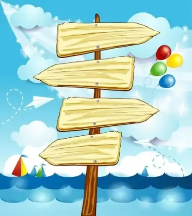 summer elements with wooden plaque vector