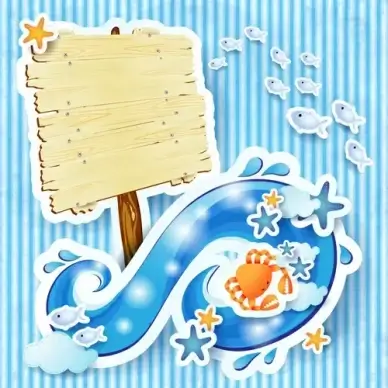 summer elements with wooden plaque vector