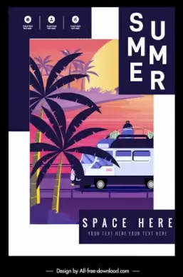 summer flyer template coconut bus sketch classical design