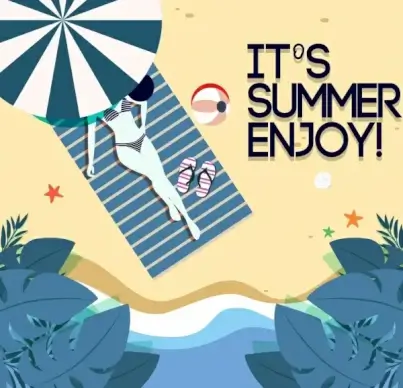 summer holiday banner bikini girl seaside icons ornament