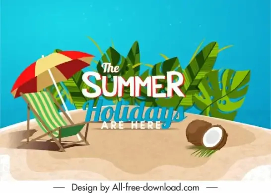 summer holiday banner seaside elements leaves decor