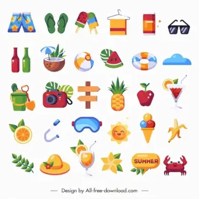 summer holiday design elements colorful emblems sketch