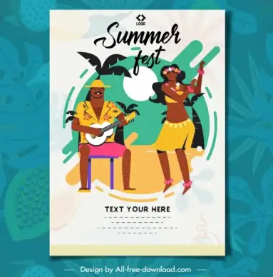 summer holiday poster dancing couple icon colorful classic