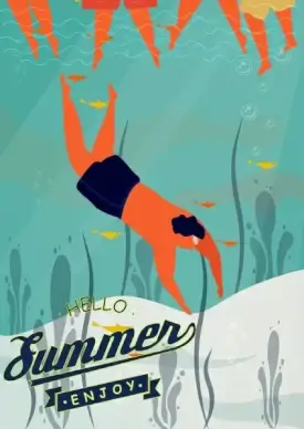 summer holiday poster diving man icon colored cartoon