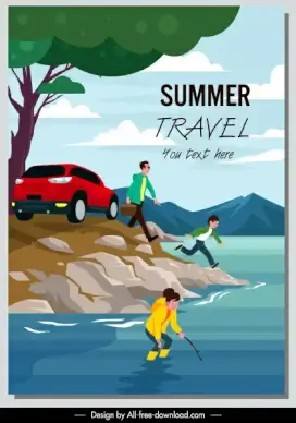 summer holiday poster family vacation sketch cartoon design