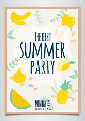 summer party poster fruit background classical handdrawn design