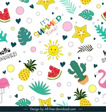 summer pattern colorful flat symbols elements decor