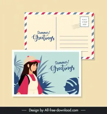 summer postcard templates leaf lady cartoon 