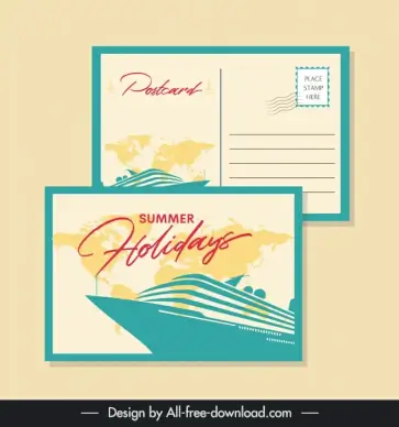 summer postcard templates silhouette cruise ship world map 