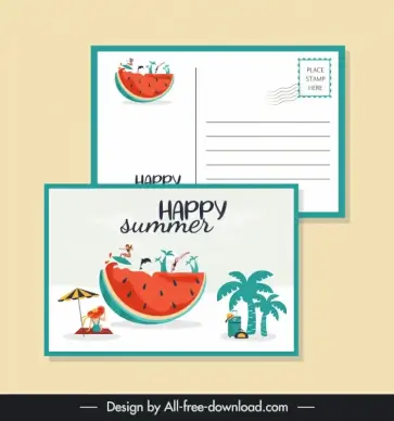 summer postcard templates watermelon dynamic sea activities 
