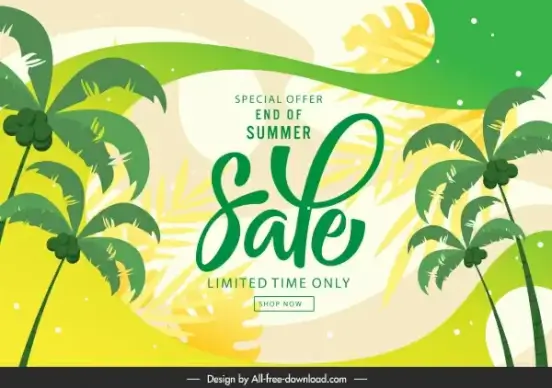 summer sale banner coconut trees sketch colorful flat