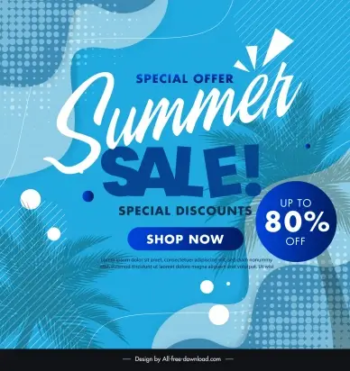 summer sale banner tempalte coconut trees curves decor