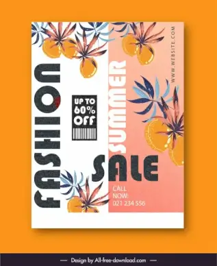 summer sale banner template classical fruit leaves decor