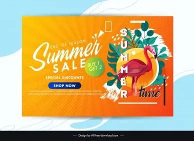 summer sale banner template elegant leaves flamingo