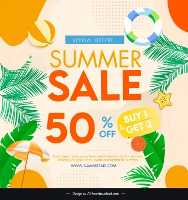 summer sale banner template elegant sea elements decor
