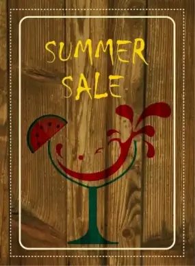 summer sales banner brown wooden background watermelon decoration