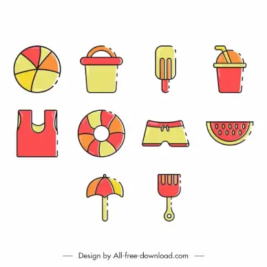 summer season icon sets flat classic handdrawn symbols outline 