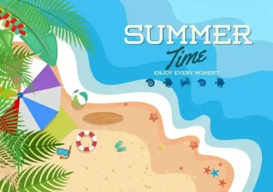 summer time banner beach seaside icons