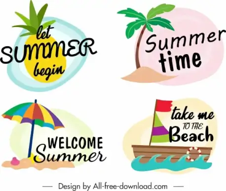 summer time logotypes colorful classic tropical emblems