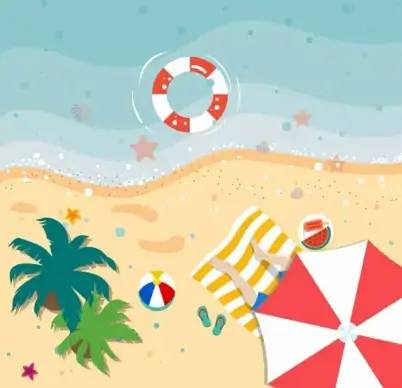 summer vacation drawing beach scenery high view