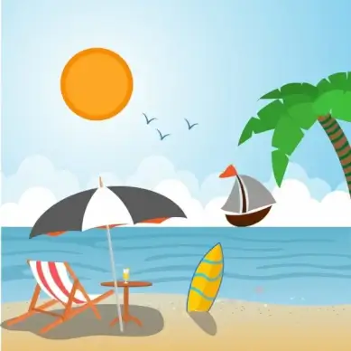 summer vacation drawing beach scenery sketch colorful design