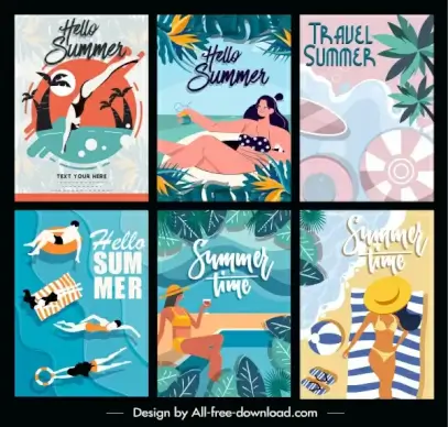 summer vacation posters beach activities colorful classic design