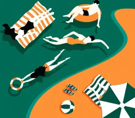 summertime background swimming human colored cartoon design