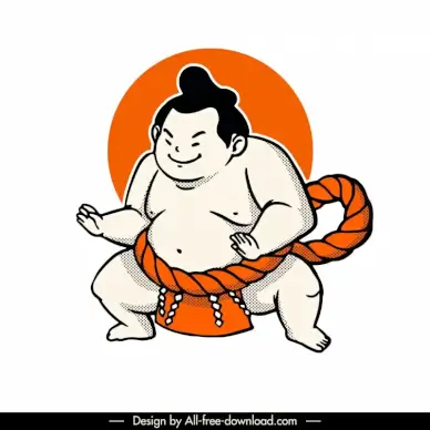 sumo japan artline icon flat handdrawn cartoon outline 