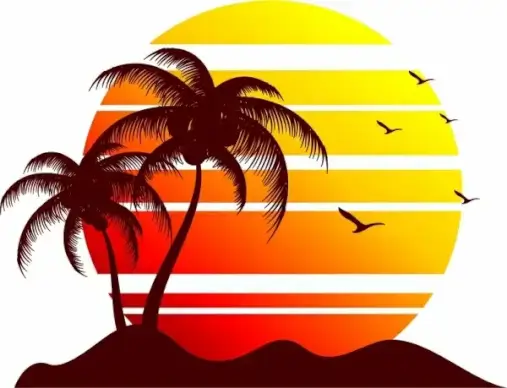 sun and seaside background silhouette decoration