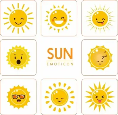 sun emoticon design elements yellow flat isolation