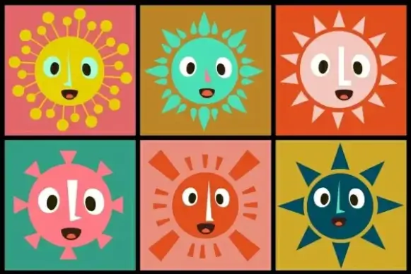 sun icons collection stylized cartoon style