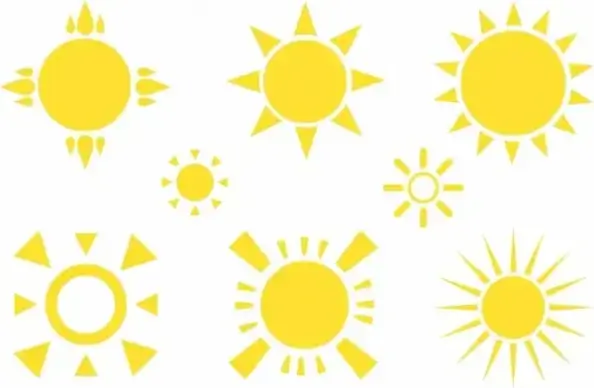 sun icons collection yellow circles geometric style