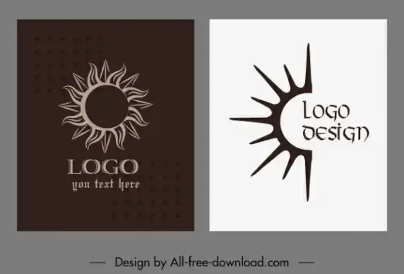 sun logo templates dark flat handdrawn sketch
