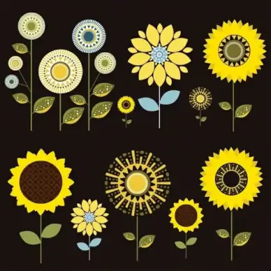 sunflower design elements dark colored flat design