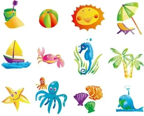 sunny beach element vector