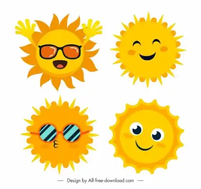 sunny weather elements cute stylized sketch