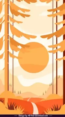 sunrise painting flat colored classic design