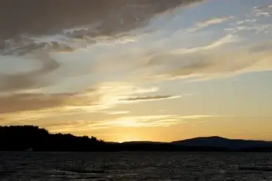 sunset clouds lake mountains
