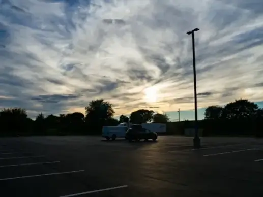 sunset over parking lot