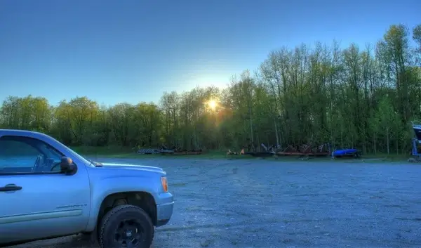 sunset over the parking lot at lake nipigon ontario canada