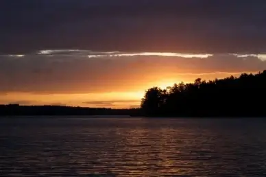sunset summer trees lake clouds