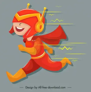 superhero kid icon running gesture funny cartoon sketch