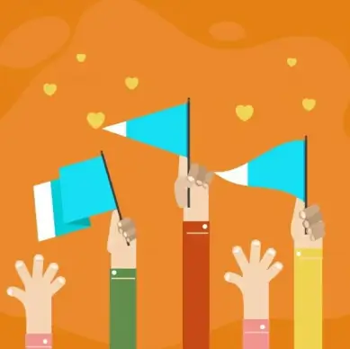 supporting background raising hands flags icons decor