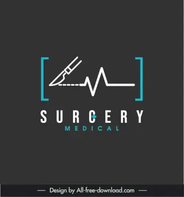 surgery medical logotype flat knife cardiogram sketch dark contrast design 