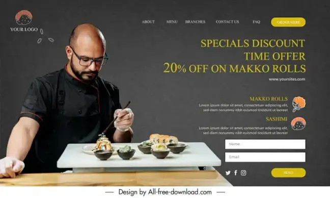 sushi landing page discount template elegant dark 