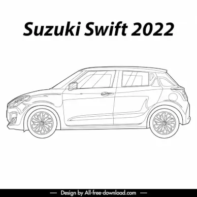 suzuki swift 2022 car model icon flat black white handdrawn side view outline  