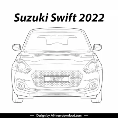 suzuki swift 2022 car model icon flat black white handdrawn symmetric front view outline 