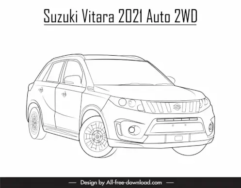 suzuki vitara 2021 car model advertising poster template black white handdrawn 3d tilt angle outline
