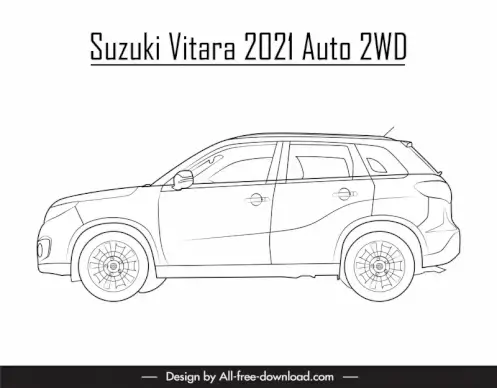 suzuki vitara 2021 car model icon flat black white handdrawn side view outline