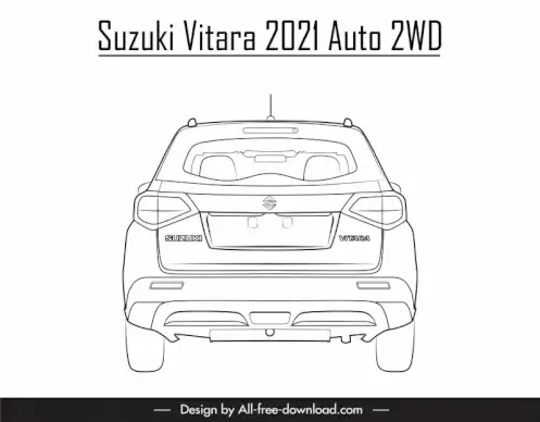 suzuki vitara 2021 car model icon flat black white symmetric back view outline